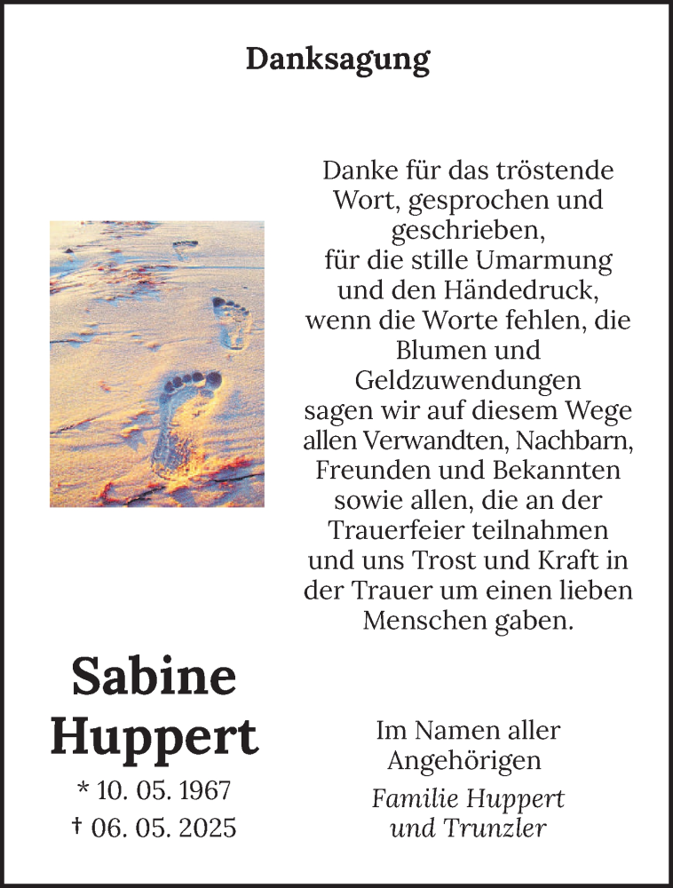  Traueranzeige für Sabine Huppert vom 07.06.2025 aus saarbruecker_zeitung