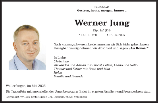 Traueranzeige von Werner Jung von saarbruecker_zeitung