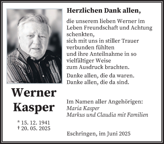 Traueranzeige von Werner Kasper von saarbruecker_zeitung