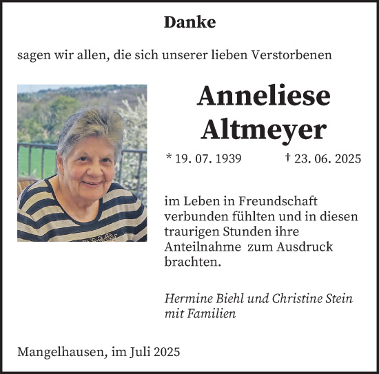 Traueranzeige von Anneliese Altmeyer von saarbruecker_zeitung