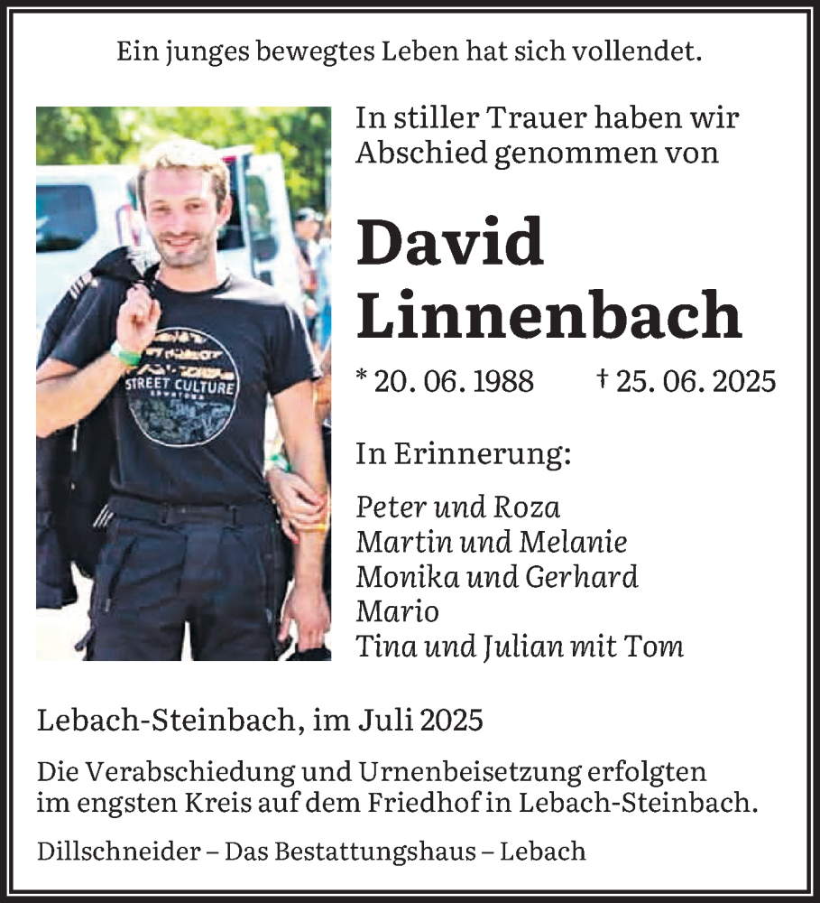  Traueranzeige für David Linnenbach vom 12.07.2025 aus saarbruecker_zeitung