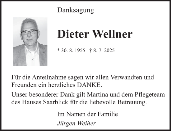 Traueranzeige von Dieter Wellner von saarbruecker_zeitung