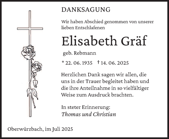 Traueranzeige von Elisabeth Gräf von saarbruecker_zeitung