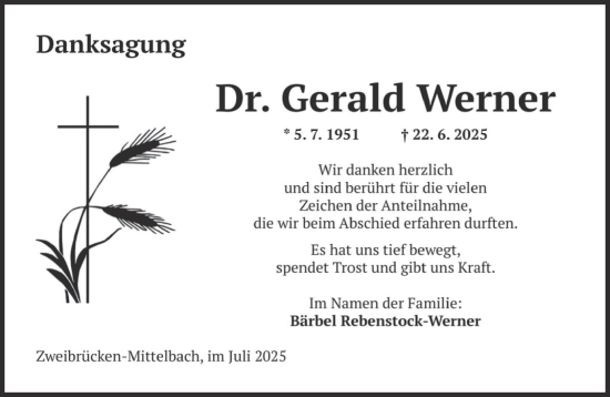 Traueranzeige von Gerald Werner von saarbruecker_zeitung