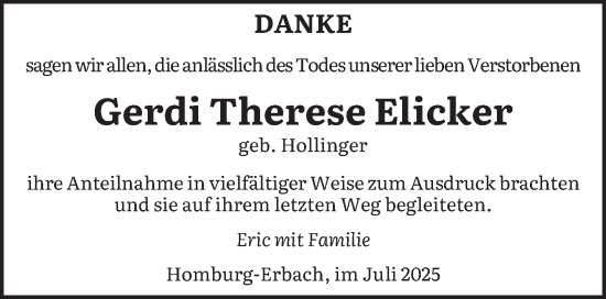 Traueranzeige von Gerdi Therese Elicker von saarbruecker_zeitung