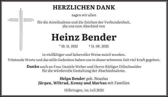 Traueranzeige von Heinz Bender von saarbruecker_zeitung