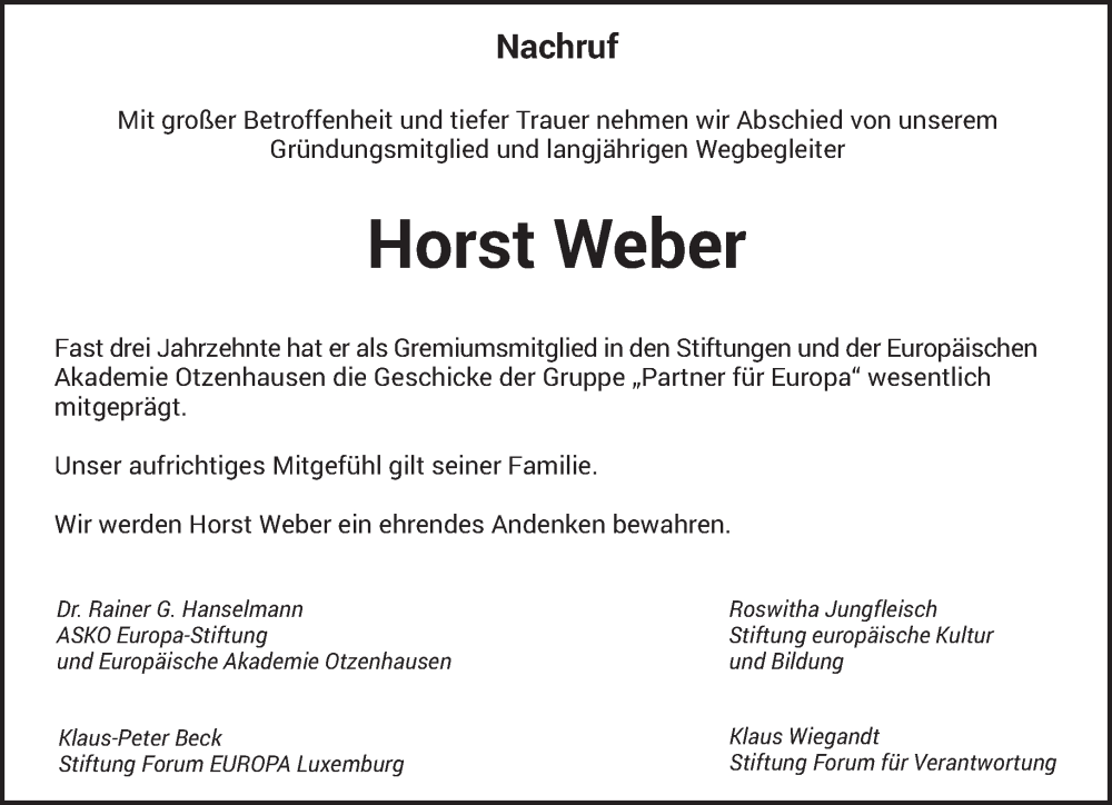  Traueranzeige für Horst Weber vom 26.07.2025 aus saarbruecker_zeitung