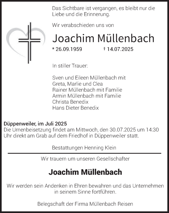 Traueranzeige von Joachim Müllenbach von saarbruecker_zeitung