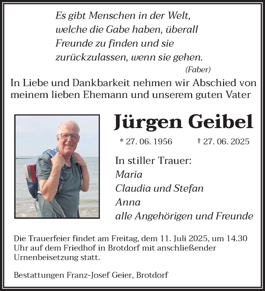  Traueranzeige für Jürgen Geibel vom 05.07.2025 aus saarbruecker_zeitung
