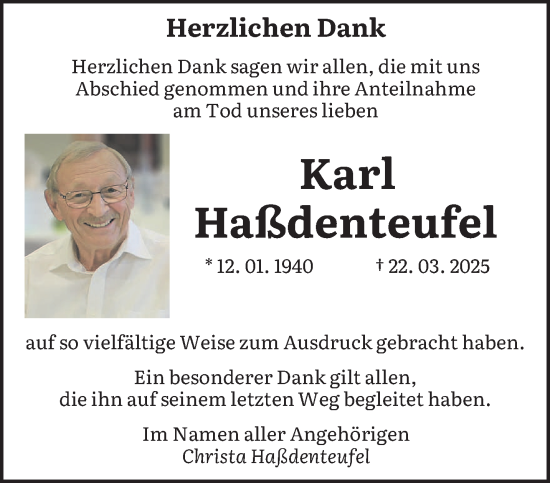 Traueranzeige von Karl Haßdenteufel von saarbruecker_zeitung