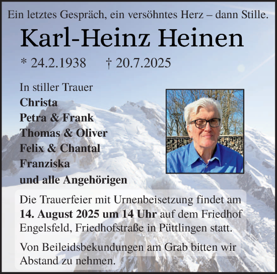 Traueranzeige von Karl-Heinz Heinen von saarbruecker_zeitung