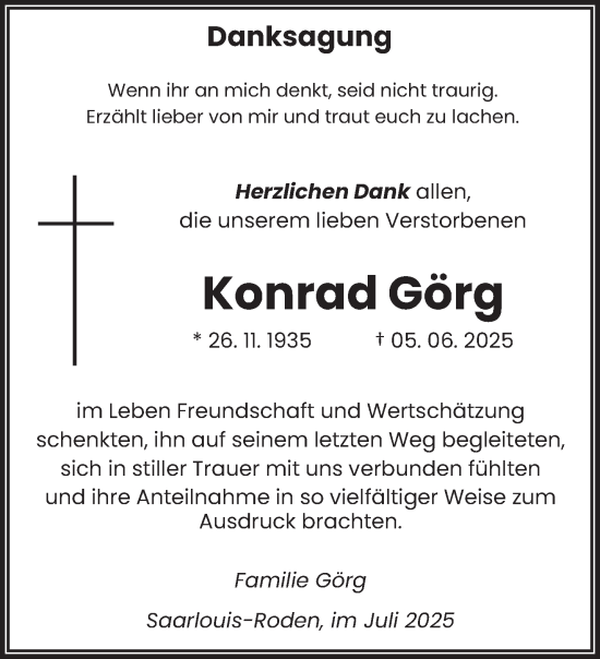 Traueranzeige von Konrad Görg von saarbruecker_zeitung