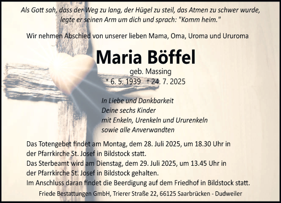 Traueranzeige von Maria Böffel von saarbruecker_zeitung