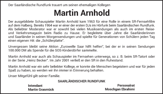 Traueranzeige von Martin Arnhold von saarbruecker_zeitung