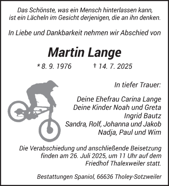 Traueranzeige von Martin Lange von saarbruecker_zeitung