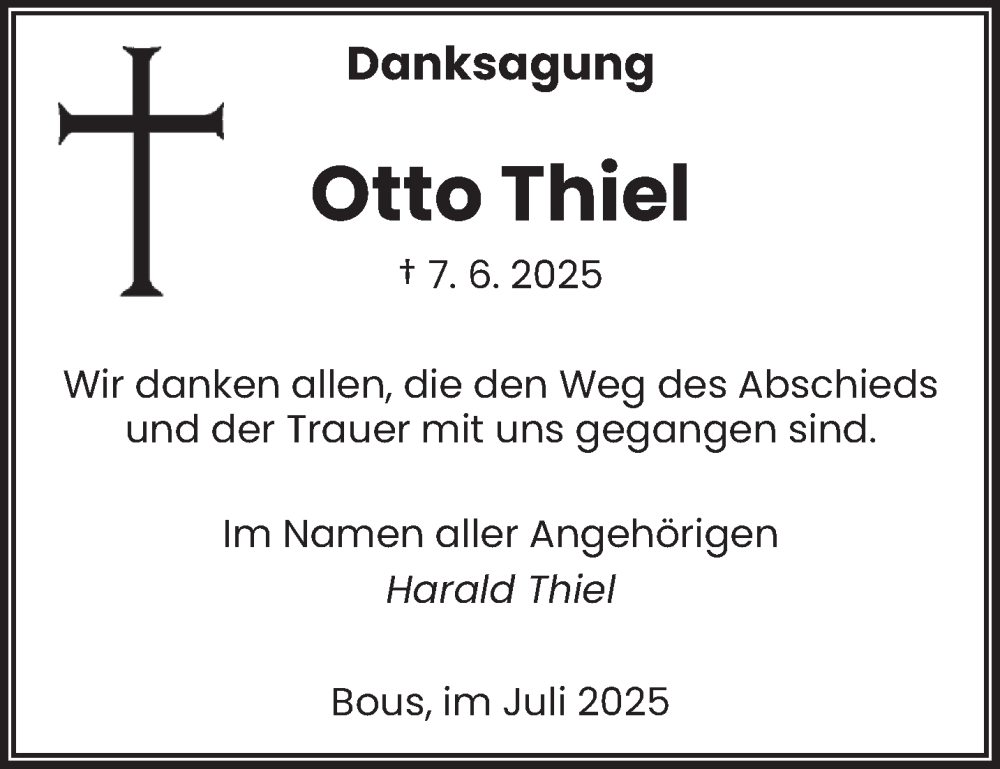  Traueranzeige für Otto Thiel vom 05.07.2025 aus saarbruecker_zeitung
