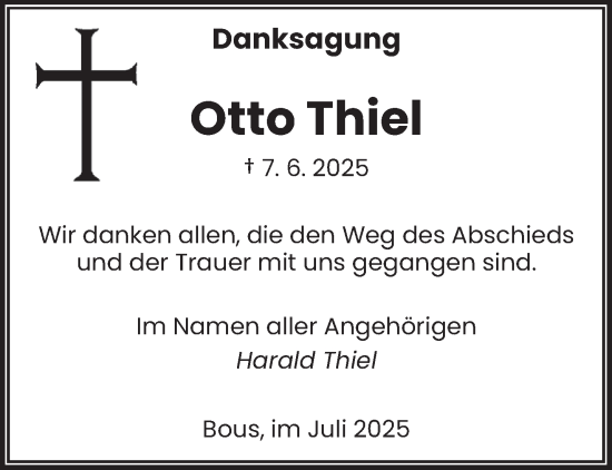 Traueranzeige von Otto Thiel von saarbruecker_zeitung