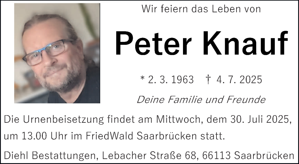  Traueranzeige für Peter Knauf vom 19.07.2025 aus saarbruecker_zeitung