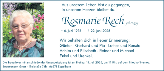 Traueranzeige von Rosmarie Rech von saarbruecker_zeitung