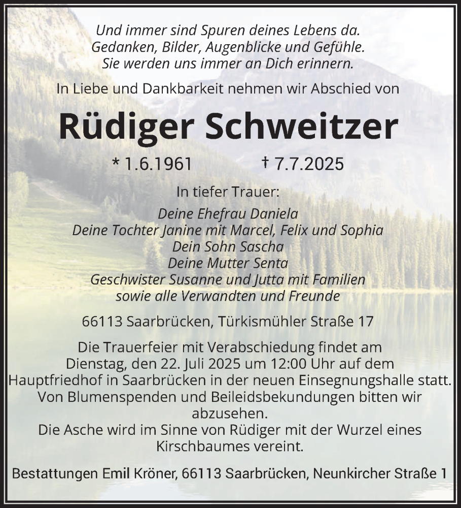  Traueranzeige für Rüdiger Schweitzer vom 12.07.2025 aus saarbruecker_zeitung