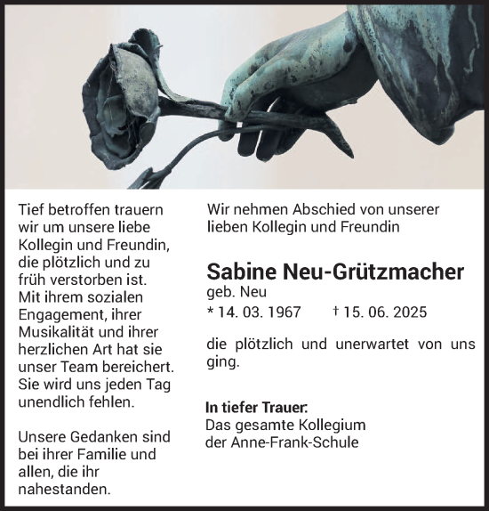 Traueranzeige von Sabine Neu-Grützmacher von saarbruecker_zeitung