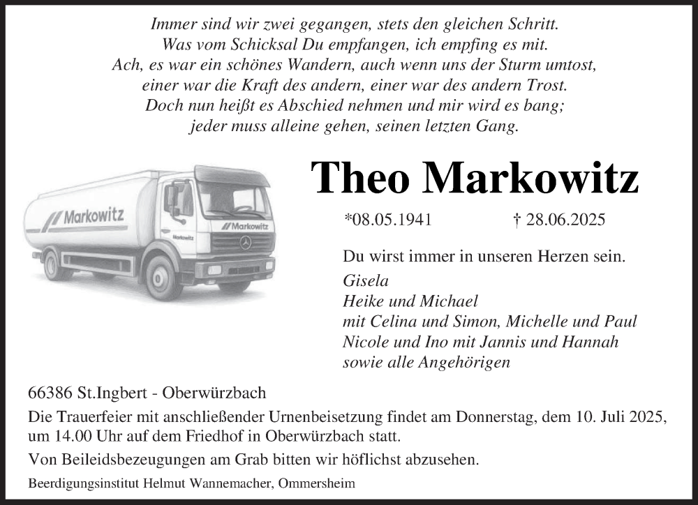  Traueranzeige für Theo Markowitz vom 05.07.2025 aus saarbruecker_zeitung