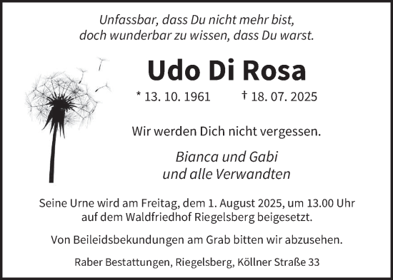 Traueranzeige von Udo Di Rosa von saarbruecker_zeitung