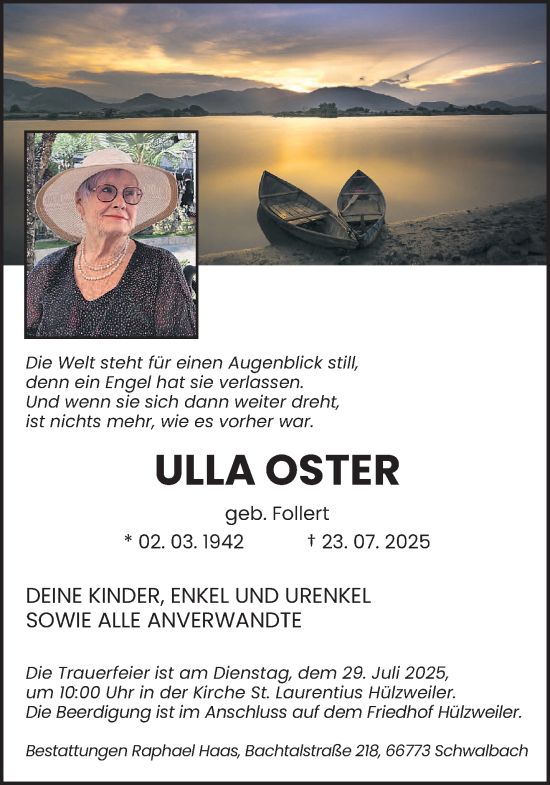 Traueranzeige von Ulla Oster von saarbruecker_zeitung