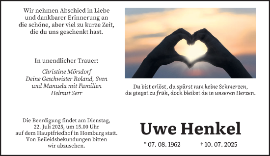 Traueranzeige von Uwe Henkel von saarbruecker_zeitung