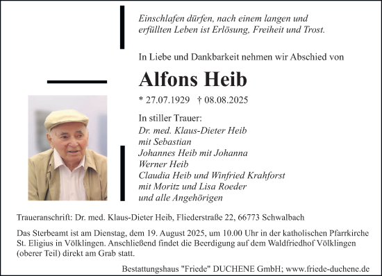 Traueranzeige von Alfons Heib von saarbruecker_zeitung