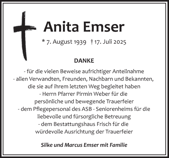 Traueranzeige von Anita Emser von saarbruecker_zeitung