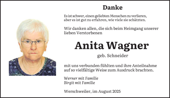 Traueranzeige von Anita Wagner von saarbruecker_zeitung