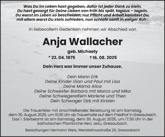 Traueranzeige von Anja Wallacher von saarbruecker_zeitung
