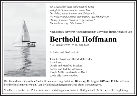 Traueranzeige von Berthold Hoffmann von saarbruecker_zeitung