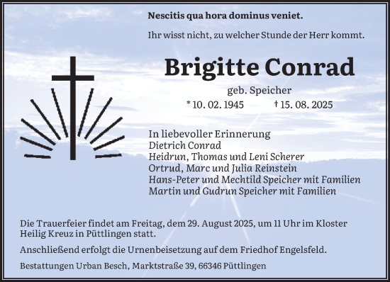 Traueranzeige von Brigitte Conrad von saarbruecker_zeitung