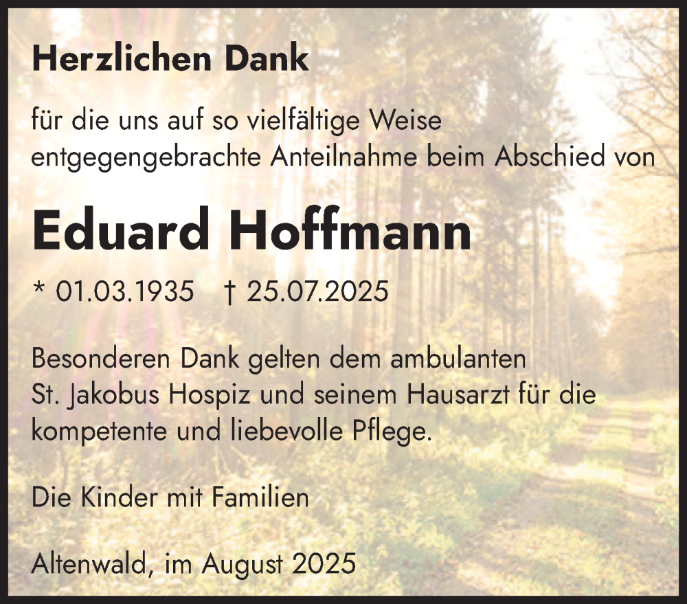  Traueranzeige für Eduard Hoffmann vom 23.08.2025 aus saarbruecker_zeitung