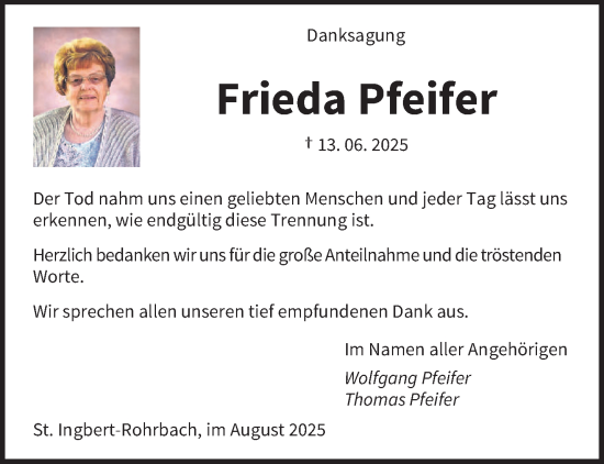 Traueranzeige von Frieda Pfeifer von saarbruecker_zeitung