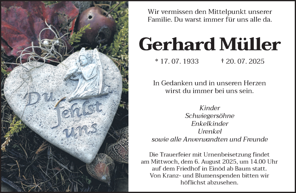  Traueranzeige für Gerhard Müller vom 02.08.2025 aus saarbruecker_zeitung