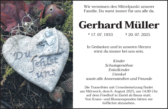 Traueranzeige von Gerhard Müller von saarbruecker_zeitung