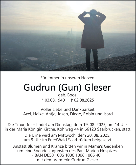 Traueranzeige von Gudrun Gleser von saarbruecker_zeitung