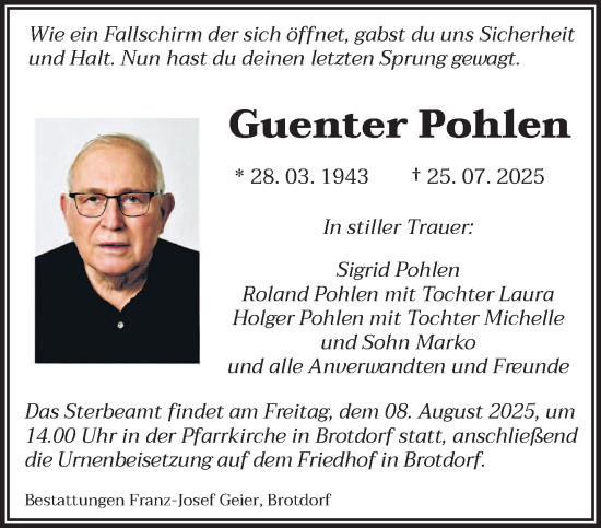 Traueranzeige von Guenter Pohlen von saarbruecker_zeitung
