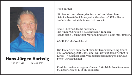 Traueranzeige von Hans Jürgen Hartwig von saarbruecker_zeitung