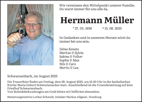 Traueranzeige von Hermann Müller von saarbruecker_zeitung