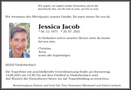 Traueranzeige von Jessica Jacob von saarbruecker_zeitung
