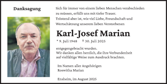 Traueranzeige von Karl-Josef Marian von saarbruecker_zeitung