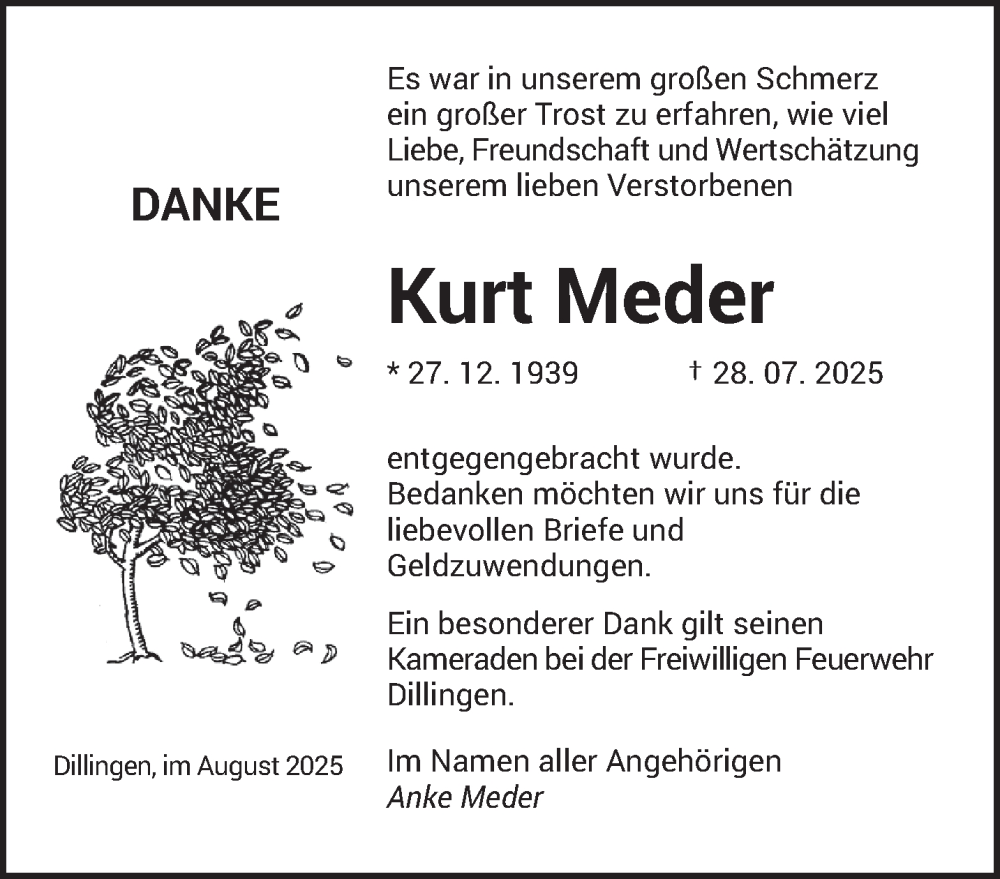  Traueranzeige für Kurt Meder vom 23.08.2025 aus saarbruecker_zeitung