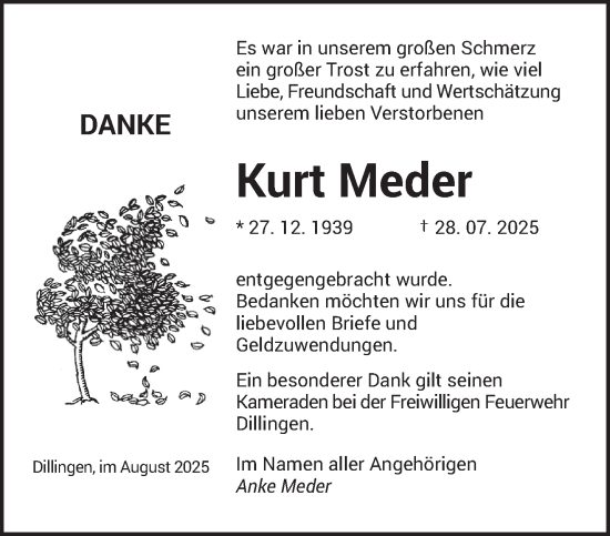 Traueranzeige von Kurt Meder von saarbruecker_zeitung