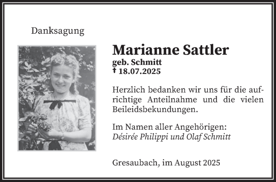 Traueranzeige von Marianne Sattler von saarbruecker_zeitung