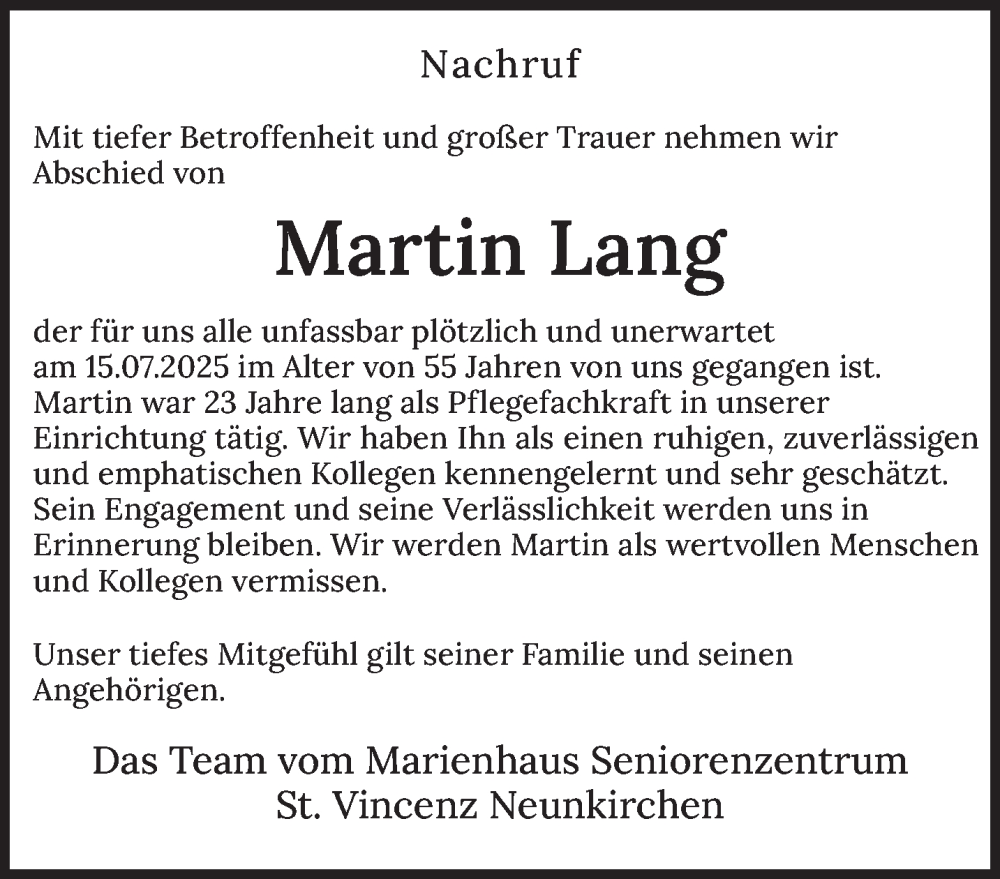  Traueranzeige für Martin Lang vom 02.08.2025 aus saarbruecker_zeitung