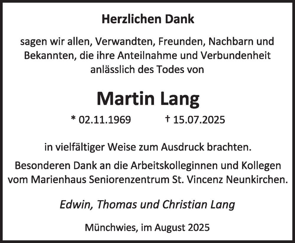  Traueranzeige für Martin Lang vom 09.08.2025 aus saarbruecker_zeitung
